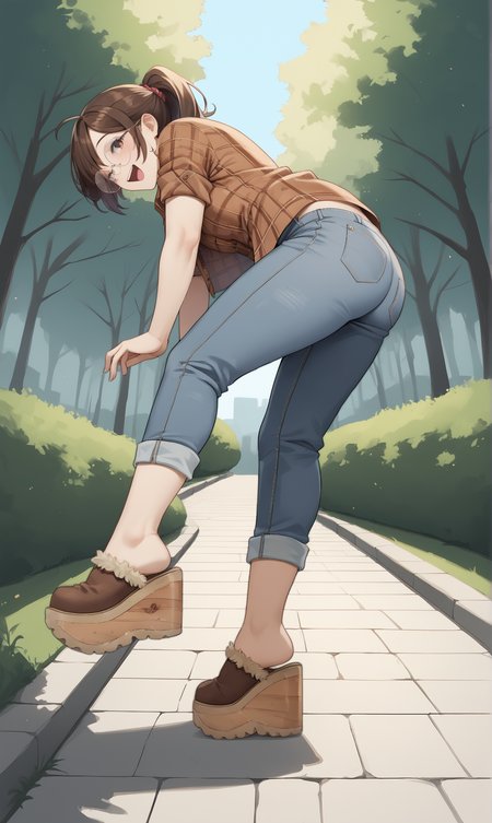 score_9, score_8_up, score_7_up, score_6_up, source_anime,
low angle, from below, from side,
autumn, outdoors, park,
1girl, 
walking, arms out, looking up, happy,
flannel shirt, jeans, round glasses, ponytail, brown hair,
sherpa clogs, platform footwear,
embedding:zPDXLrl ,
embedding:zPDXL2 ,
