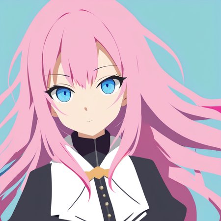 (masterpiece:1.2), (best quality:1.4), vector-artstyle, flat color, 1girl, long hair, pink hair, blue eyes, simple background, <lora:vector-artstyle-000003:0.8>