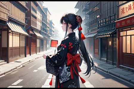 highly insanely detailed, masterpiece, top quality, best quality, highres, 4k, 8k, RAW photo, (very aesthetic, beautiful and aesthetic),  
(code_style,codestyle),traditional chinese text,english text,japanese text,(sympattern,geometric pattern), 
<lora:CodeStyle (half generic class)_564920:0.5>, 
(1girl:1.3), 1other, 
street corner,âââ