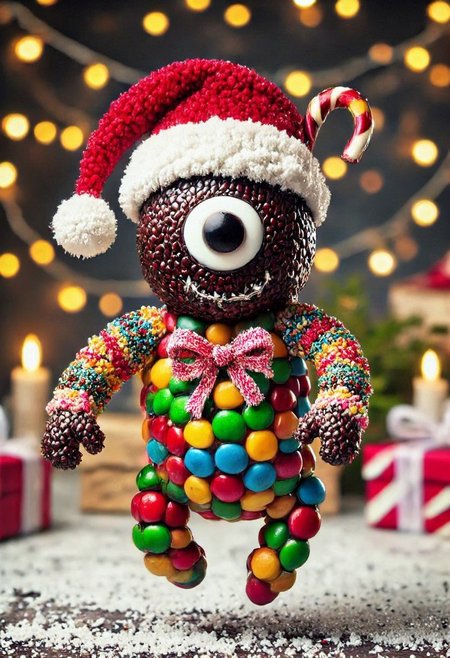 CHRC4ND7,  Beholder with Santa hat, <lora:mrpcanrnet2:1> style of paint of mrp, mrph of a carnet mrpcanrnet2 with mrpdamier on (mrpvp), covered of mrpv, bhlr
