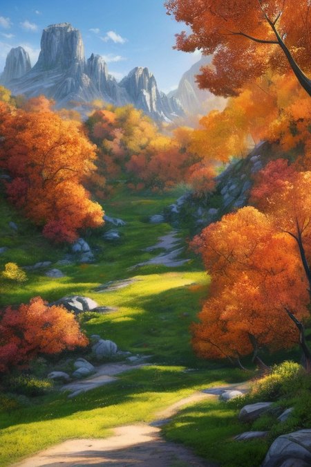 Bittersweet, meadow, Bright Aspen trees in fall, red, yellow, orange, mountainside, stream, acrylic painting, trending on pixiv fanbox, palette knife and brush strokes, style of Makoto Shinkai,  Jamie Wyeth, James Gilleard, Edward Hopper, Greg Rutkowski, Studio Ghibli, Genshin impact , high resolution detail, studio photo quality  <lora:Art-full_v1:0.3>