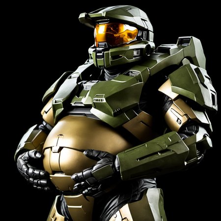 Master Chief with beer belly , dramatic lighting, dark background   <lora:Beer_Belly:0.85>