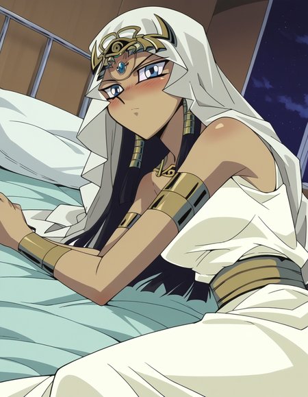 score_9, score_8_up, score_7_up, source_anime,
ishuzuishtar, <lora:ishuzu-ishtar-anime-ponyxl-lora-nochekaiser:1>,
ishuzu ishtar, blue eyes, dark skin, dark-skinned female, black hair, egyptian,
dress, jewelry, armlet,
indoors, bed, bed room, on side, blush, drunk,
looking at viewer, dutch angle, cowboy shot,