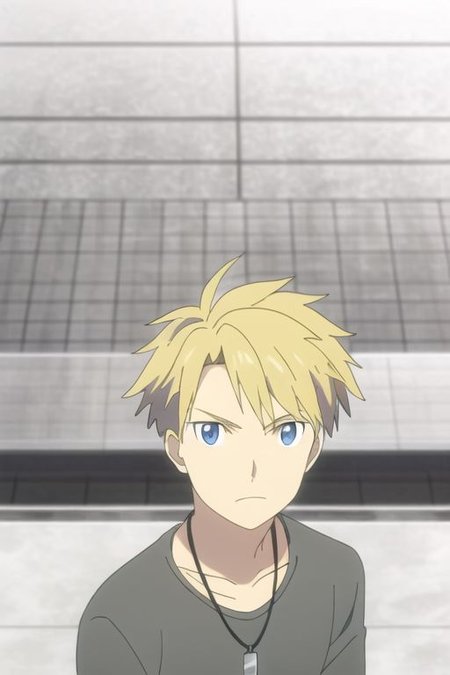 high resolution, professional photography, solo, best quality, 1Boy, Yamato Ishida, Blond Hair, Deep Blue Eyes, Necklace, lofi, candid, squat, depth of field, photo model, looking at viewer, OverallDetail