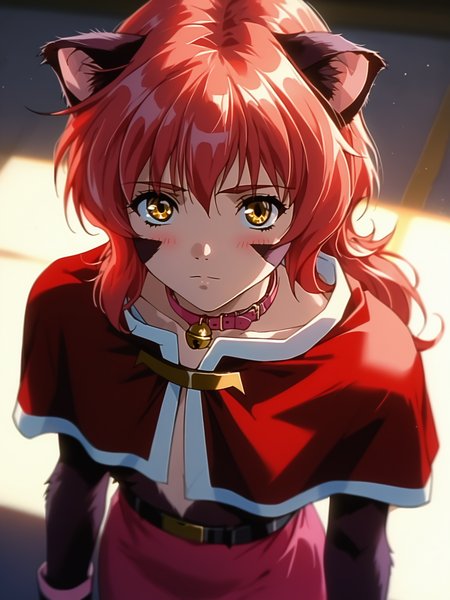<lora:happy_tentacle-nina-v0.4-000010:0.9>, ht_nina, whisker markings, body fur, pink collar, neck bell, red jacket, cropped jacket, pink skirt, belt, red hair, yellow eyes , cowboy shot, 1girl, (petite:1.2), solo focus, blush, (looking at viewer:1.1), backlighting, (depth of field:0.8), from above, [(realistic, photorealistic:1.2):(realistic:1.3):22], [(3d:1.2)::10], <lora:LUUNA's Lunas-NijiJourney-SDXL-B2:0.5>, nijijourney, <lora:prgfrg23's Counterfeit-V3.0 Style SDXL_LoRA_Pony Diffusion V6 XL:0.35> <lora:Shed_The_Skin's StS_age_slider_v1_initial_release:-1>, score_9, score_8_up, score_7_up, score_6_up, score_5_up, score_4_up,
