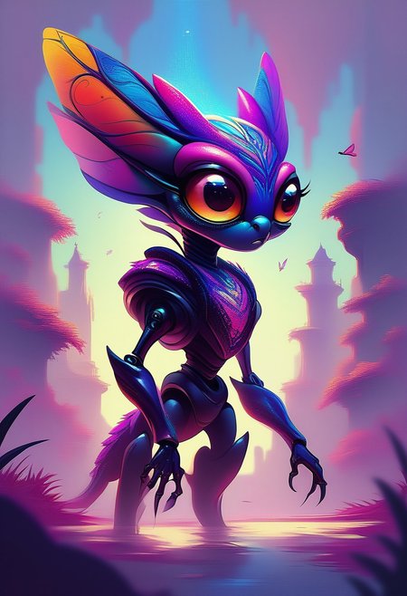 score_9, score_8_up, score_8, score_7_up, score_7, 
--(very aesthetic, best quality, ultra detailed), intricate details,
masterpiece, perfect, award winning, prize winning, concept art, 
alien space insect, bulbous body,  bug eye, compound eyes,  techno insectoid, shiny body, reflective body, alien planet, lush wildlife