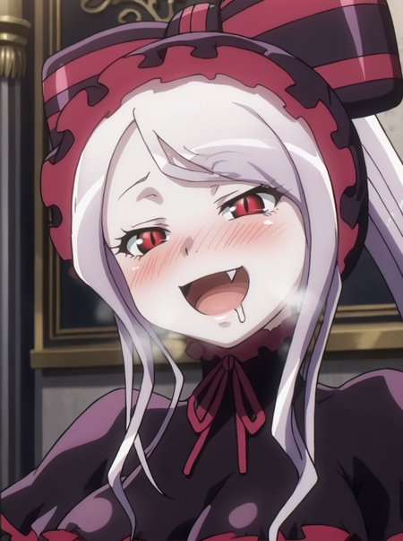 detailed background, shiny skin, posing, rating safe,
<lora:shalltear.pony:1>,
shalltear,
large breasts, 
open mouth, heavy blush, 
heavy breathing, 
grin, drooling,