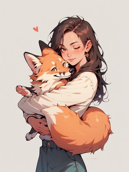 score_9, score_8_up, score_7_up, score_6_up,  <lora:p3tl0v3XLP:1> p3tl0v3, 1girl, hugging fox