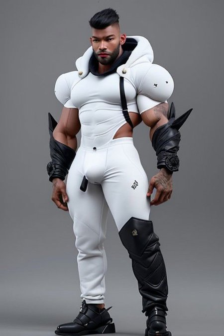 Gay Caucasian man, masculine, hairy, dark colour rubber, tight tracksuit, high stiletto heels, chains,  tiny man, hold a gay flag, splitting legs, bunny ears, professional, 4k, highly detailed, magnificent, celestial, ethereal, painterly, epic, majestic, octane render, highly detailed, volumetric, dramatic lighting, side posing, white colour clothes