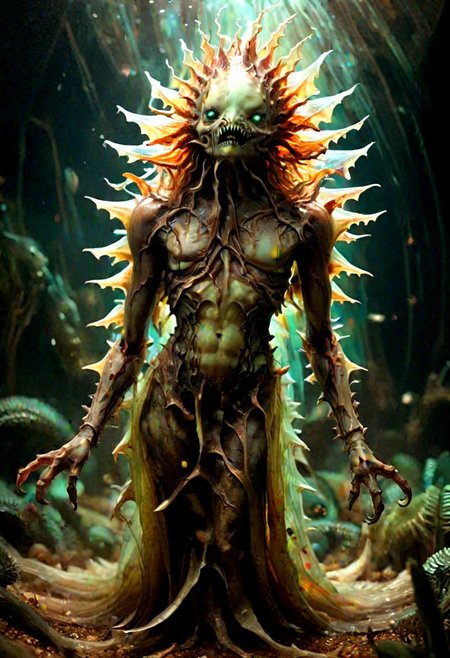 hyper realistic and highly detailed, by Annie Leibovitz and Sachin Teng,  famous artwork by (jules breton:1.3) and (winona nelson:1.1), (dramatic scene:1.1), (fractal art:0.4), dark fantasy style, horror style, dynamic angle, this (bioluminescent creature:1.3), the old-fashioned seasarg with its iridescent hide hunts exibilliarouted (colorful insects:1.1) in the hazy life-teeming swamps on planet xylokron ii, its hazzarblinked body casting a soft, pulsing flingboudeling glow on the surroundings, panoramic wide angle shot, phenomenally beautiful,  otherworldly, award winning, film grain, dramatic lighting, movie still frame, depth of field,  (masterful, professional, intricate details, masterpiece, best quality:1.5)