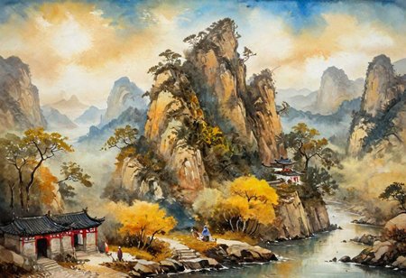 tj, cangyunshan, landscape, chinese ink painting, oil painting, 
Oil Painting, Renaissance Paintings, watercolor painting, concept art, painterly, surreal painting,
((beautiful, painterly, detailed, textural, artistic)), (digital artwork, illustrative, illustration), (((intricate details, highly detailed, ultra-detailed))), (absurdres:1.5), (unreal engine, octane rendering, Anti-Aliasing, sharp focus, natural lighting, high saturation, high contrast, vivid, vibrant, studio lighting, best texture quality), beautiful detailed scenery,