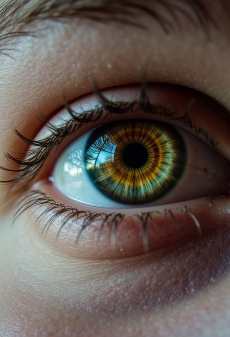 photography of a sad human eye, yellow-green iris, city reflects in the eye, grain, cinematic, close-up
, aidmarealisticskin,  aidmamj6.1