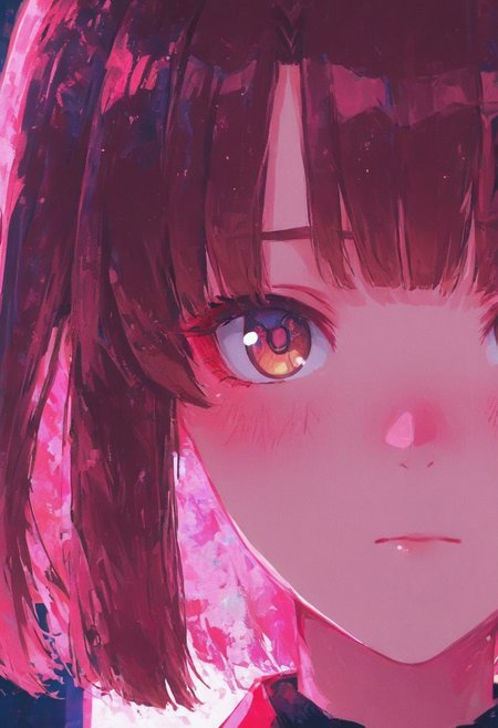 masterpiece, best quality, amazing quality, 1girl,Megumi <lora:IL-KatoMegumi:0.8>,brown hair,katou megumi,brown eyes, solo, looking at viewer, blush, closed mouth, portrait, close-up, multicolored eyes, pink theme, colorful, eye focus, Cinematic Lighting, Karinami Inkblush mode,thick ink outlines,soft marker gradients,era 2020s indie illustration,(Inkblush style:1.2), <lora:noobai_ep11_stabilizer_v0.138_fp16:0.3> <lora:XXX667:0.6> <lora:lpc_v10:0.7> <lora:96YOTTEA-WAI:0.6> <lora:Karinami_Inkblush_mode_Illustrious_clean:0.6>