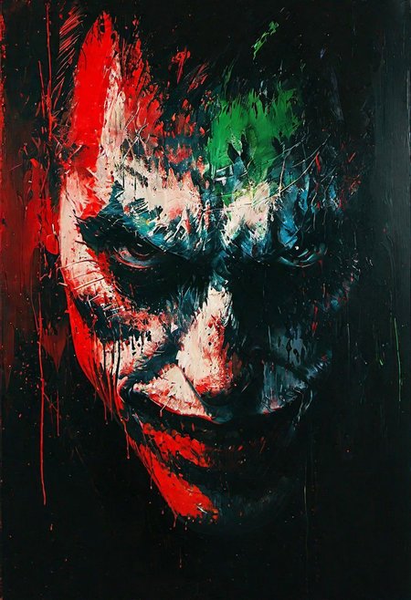 impactful paint of portrait of The Joker   <lora:Disturbia:0.7>,    highly detailed,   8k,   sharp,  professional, clear,   high contrast, high saturated, , vivid deep blacks, crystal clear