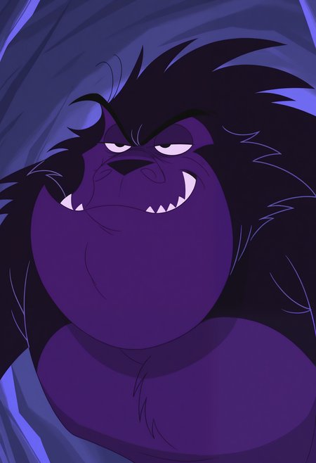 masterpiece,best quality,amazing quality, 1boy, solo, purpl3JL, monster, multicolored fur, black eyes, close up, smug,
