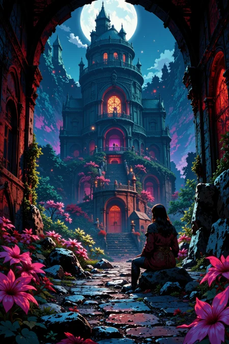 dungeon beautiful  landscape, noon, woman, very intricate, very detailed, sharp, bright, colorful, <lora:Hand v2:0.5> <lora:Anti-Blur:1><lora:Insane Detail Slider:0.25>  <lora:flux.1_lora_flyway_Epic-detail_v2:0.3> <lora:fluxenhancer:0.25> <lora:ROWER:0.6> <lora:flux-charmer-v1-1:0.4><lora:Vibrantly_Sharp_style_v.5:0.4> <lora:realanime:1>