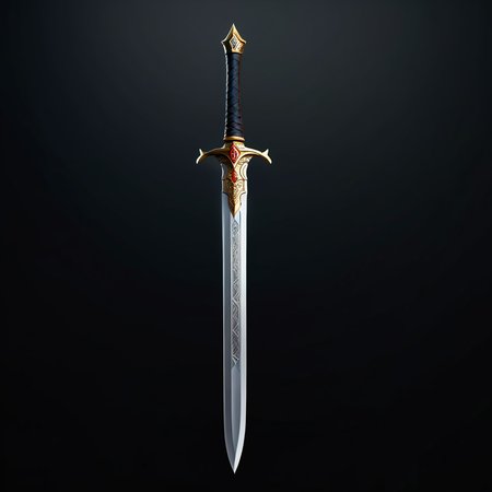 (((masterpiece))),(((best quality))),((ultra-detailed)),wam_icon,simple background, 
A radiant longsword with runic carvings on the blade,,
 <lora:WAMmjicon:0.3>