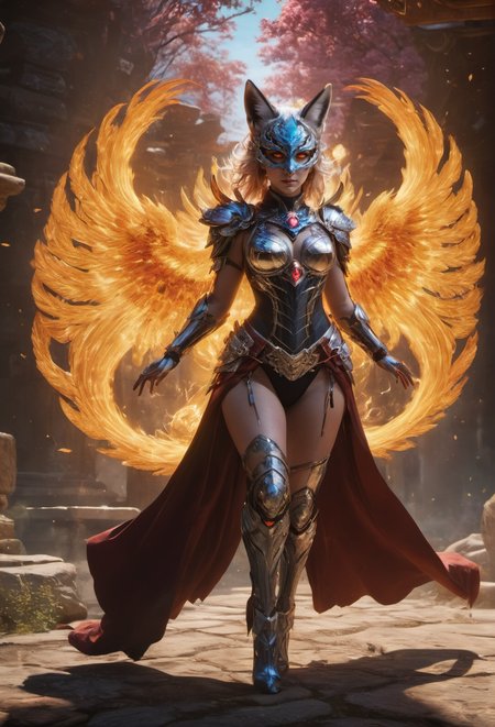 hyperdetailed photography,winxl,full body of a woman,full armor,with colorful shadow wings made of pure thunders,fox mask,robe,ambient,epic,masterpiece,8k uhd,awardwinning,trending on artstation and deviant art,official art,private press,raw photo,  <lora:winxl-step00000350:0.7>,magic particles floating in the air