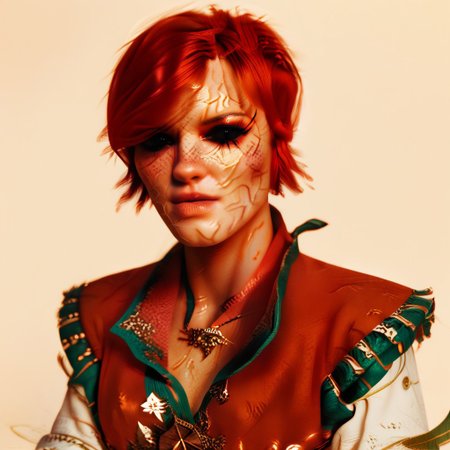 score_9, score_8_up, score_7_up, concept art, realistic,
female focus, solo focus, solo,
masterpiece, best quality, newest, absurdres, highres, WitcherToxin-V1.1,  veins, veiny, Heavytoxin, black eyes,
1girl, zy_shani, red hair, short hair, freckles