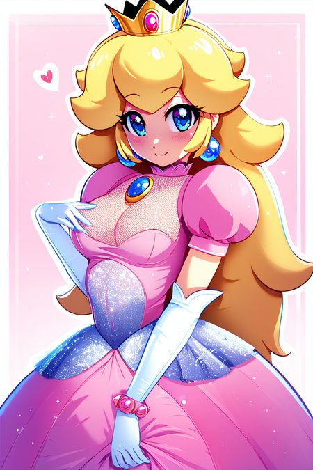 score_9, score_8_up, score_8, medium breasts, (curvy), cute, eyelashes, <lora:Konpeto_PDXL_v3:1.2>,  ,,, 1girl, blonde hair, blue eyes, earrings, elbow gloves, female focus, gloves, jewelry, konpeto, long hair, mario (series), pink dress, nintendo, princess peach, solo, ,,, smile, looking at viewer, cowboy shot,  embedding:zPDXL, Expressiveh, <lora:SDXLFaeTastic2400:0.5>,  <lora:Expressive_H-000001:0.4>,
