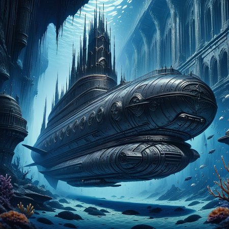 masterpiece,high resolution,detailed,
gothicstyle, no humans, scenery, science fiction, ruins, underwater, spacecraft,submarine
, <lora:Ghotic_haunted_world:0.8>