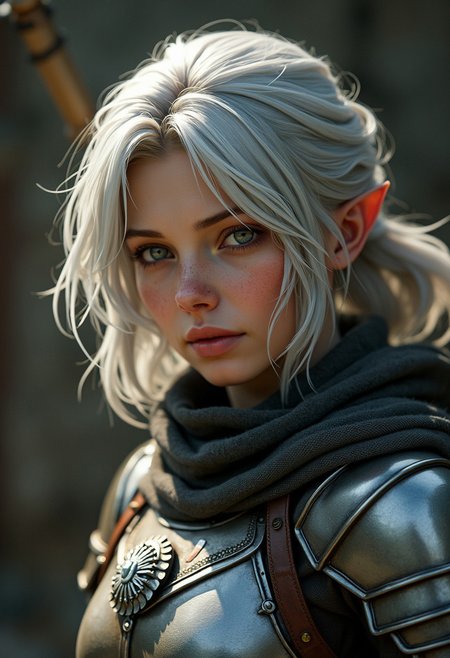 A close-up photorealistic portrait of Ciri in her full armor. Completely lifelike.