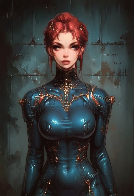 score_9, score_8_up, score_7_up, score_6_up, source_cartoon, rating_explicit, Expressiveh, dynamic pose, front view, (((1girl))), short red hair, realistic drawing, anime, by Sam Yang, sharp highly detailed 2d illustration, comic art, (hyperrealism, soft light, sharp), (anime:0.5),big ass, thick thighs, cameltoe, fit, abs, high-tech bodysuit, beautiful, charming, cute, sweet. Seductive and suggestive pose, big natural breasts (((full-clothed))), cyberpunk, standing in spaceship, looking to us,teasing, posing, sci-fi, spaceship background, detailed background, dark theme, low light, highly detailed, intricate, solo, detailed skin texture, Expressiveh, vivid colors, digital artwork,