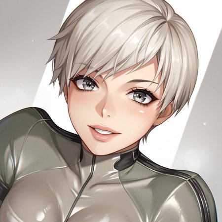 score_9, score_8_up, score_7_up,score_6_up,uncensored,detailed eyes,perfect eyes,extremely detailed CG,extremely detailed face,detailed Lora,best quality,source_anime,anime,perfect face, beautiful eyes,beautiful face, detailed eyes ,masterpiece,high resolution, distinct image BREAK    <lora:MGS4_laughing_octopus:1>MGS4_Laughing_Octopus, 1girl, solo, short hair, grey hair, grey eyes, dark smoky eyes, grey bodysuit, gloves, lips,   cowboy shot, dutch angle