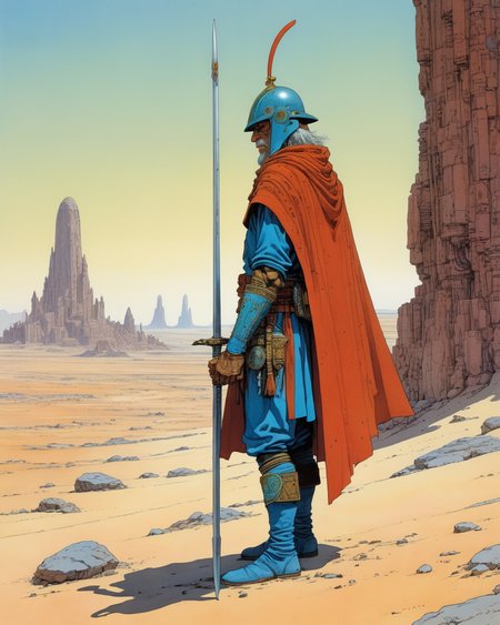 warrior, <lora:add-detail-xl:0.75> <lora:xl_more_art-full_v1:0.5>   <lora:Moebius (Jean Giraud) Style:1> Moebius (Jean Giraud) Style page