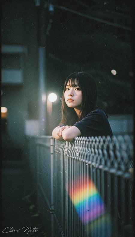 Japanese Culture Style, Emotional Photos, 35mm film, Young Japanese Woman, Over the fence
