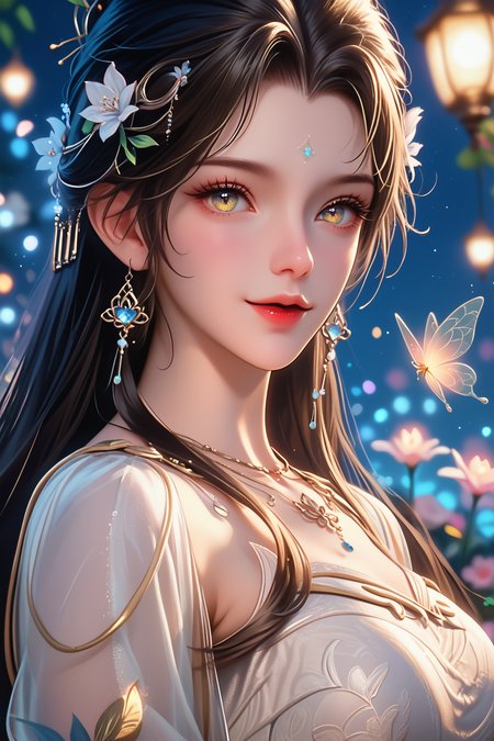 score_9,score_8_up,score_7_up,
<lora:QingYi_Pony:0.9>,
qingyi,1girl,magical garden,blooming flowers,whimsical fairy lights,enchanting smile,vibrant colors,beautifully arranged,high-resolution imagery,perfect for an eye-catching background.,