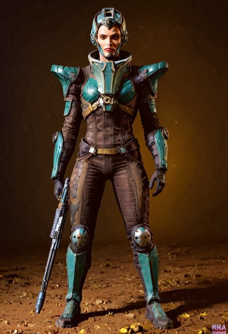 badass Grineer, grineer lancer, teal grineer,  Wearing mask, mask on, grineer mask, grineer mask on, yellow eyes,  1boy, grineer lancer outfit, wearing grineer mask, holding gun, grineer gun, grakata, holding grakata, 
(Grineer mask), , (dark shot:1.17), ((epic)) realistic, faded, , art, (hdr:1.5), (muted colors:1.2), hyperdetailed, (artstation:1.5), cinematic, warm lights, dramatic light, (intricate details:1.1), complex background, (rutkowski:0.8),((full body:1.9)), by Blizzard entertainment, big armor, l, wearing corpus helmet, low light, facing camera, lot of details, detailed armor, half side portrait, on corpus tileset, (night time),