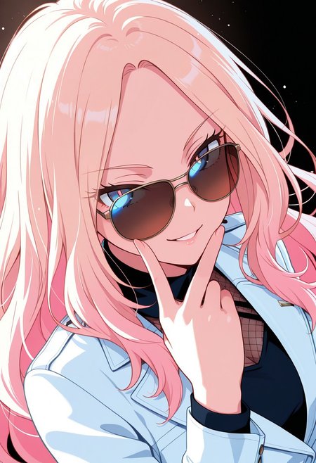 1girl, gakumas, sena, (high contrast:1.4), limited palette, sunglasses, hand up, naughty face,, official art, portrait,  close-up face, looking at viewer, from above, BREAK styling pose, fashion pose, BREAK backlighting, magenta lighting, cyan shadow, simple background, white background, black background, hard lighting, BREAK perfect details, masterpiece, best quality, ultra-detailed, best illustration, high resolution, extremely detailed CG, unity 8k wallpaper, super detailed skin, perfect anatomy, detailed,, abstract, beautiful detailed eyes, absurdres, very aesthetic, depth of field