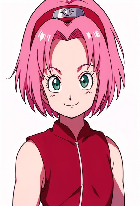 score_9, score_8_up, score_7_up, score_6_up, score_5_up, score_4_up, BREAK, source_anime,
1girl, haruno sakura, pink hair, short hair, green eyes, sleeveless, red shirt, forehead protector,
hands behind back, smile, upper body, looking at viewer, solo, simple background, white background, anime screencap, anime coloring   <lora:SakuraShippudenXL:1>, 90s dbz style, style dragon ball z girls 90s, retro style, style akira toriyama, .