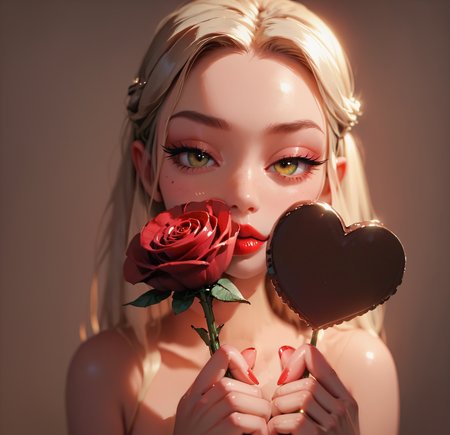 score_9, score_8_up, score_7_up, score_6_up, seductive, hd, best quality, highres, extremely detailed, ultra sharp, depth of field, (detailed skin, Beautiful face), zPDXL3, (embedding:zPDXL3:1.0), 1girl, solo, standing, red lips, red fingernails, portrait, brown background, red rose,  holding red rose,  holding a heart shaped chocolate,  holding,  red rose, giving to viewer, Valentine theme, chocolate, pov, Split Lighting, (bust), (extreme closeup), mirror,   looking at viewer, upper body shot, <lora:EnvyPonySeductress01a:0.62> <lora:g0th1cPXL:0.38> <lora:incase-ilff-v3-4:0.33> <lora:princess_xl_v2:0.8> <lora:S1_Dramatic_Lighting_v3:0.5>