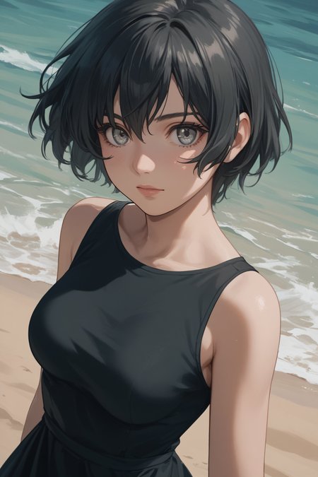 score_9, score_8_up, score_7_up, source_anime, <lora:Ein-PonyXL-lora-Faxtron:1> ein, grey eyes, short hair, medium breasts, dress,