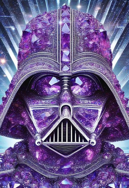 absurd resolution, best quality, ultra-detailed, perfect anatomy, perfect eyes, 
made of sparkling amethyst crystals, 
Darth Vader,