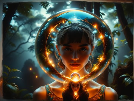 Dreamscape 
 <lora:bubble_watercolours_LCM:0.8>Dubrec styleï¼Girl head portraitï¼Jungle mountains image foregroundï¼ï¼multiple exposureï¼1.8ï¼ï¼Complex illustrations in surrealist art styleï¼Surreal dreams  <lora:ral-exposure:0.8> ral-exposure  A surreal forest guardian, holding a glowing orb
 . Surreal, ethereal, dreamy, mysterious, fantasy, highly detailed