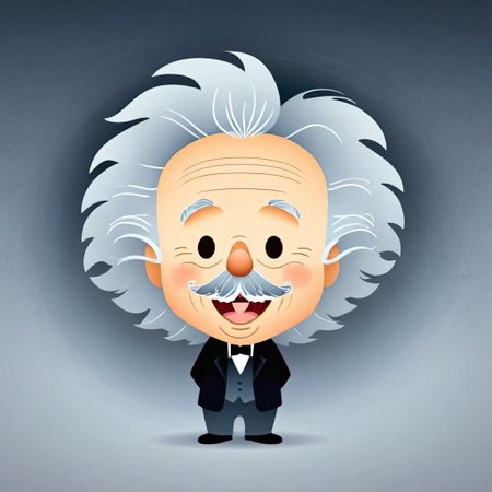 cartoon portrait of Albert Einstein in jmawx style, cute chibi, simple gradient background, full character, smile, detailed facial features   <lora:Jerrod_Maruyama_Style_XL_V4.2-000011:0.9>