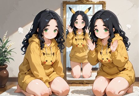 IllusP0s, PonyScores7, source_anime, ah1, IllustriousQual, interesting, exciting, spectacular, wonderful, 
BREAK <lora:xl_more_art-full_v1:0.2>, <lora:aesthetic_anime_v1s:0.2>, <lora:EpicF4nta5yXL:0.2>, <lora:detailxl:0.2>, detailxl, <lora:Fant5yP0ny:0.2>, amazing quality, best aesthetic, absurdres, illustration, Volumetric_Lighting, ultra-detailed, very aesthetic, intricate details, best_quality
BREAK ((Kneeling on the ground hands raised to the sky looking grateful and connected to nature,)),
BREAK Stable_Yogis_PDXL_Positives, AS-Adult, <lora:Complicated fantasy portrait - XL Pony V2.0:0.2>, bad-hands-5, <lora:HDA_Detailer:0.3>, <lora:natsumi_style:0.5>, <lora:by_usakun-pony:0.4>, by usakun, <lora:Akina_Bbw_Style_-_PonyXL:0.2>, AkinBw, ((reflection photography, mirror-like surfaces, symmetry, visual echoes, capturing dual realities, distorted perspectives, ethereal beauty, introspective imagery, mesmerizing patterns, reflecting mood and emotion, creating visual depth, playing with perception)),
BREAK 1girl, mature female, (curvy), round-chin, caucasian, <lora:ETO_OC_Illustrius:0.5>, eto_oc, skindentation, (plump), thick thighs, wide hips, busty, voluptuous, <lora:venus body PonyXL:0.3>, <lora:shinyskin2:0.2>, glistening skin, HDA_FatGirlXL, 
BREAK ((<lora:pikachu-cosplay-ponyxl-lora-nochekaiser:0.8>, pikachucosplay, pikachu \(pikachu\), character print, hood, hoodie, yellow hoodie)),
BREAK (curly hair), long hair, (black hair:1.4), (parted hair:1.7), messy hair, kinky curls, <lora:hairdetailpxl:0.2>, hairdetailpxl,
BREAK (half green and brown eyes), (colorful eyes), (multicolored eyes), (downturned eyes:1.4), <lora:expressive eyes:0.2>, expressive eyes, <lora:eyedetailpxl:0.2>, eyedetailpxl, <lora:Eyes_High_Definition:0.2>, EyesHD, (round face:1.2), (thick eyebrows:1.3), (plump face), <lora:Round_face:0.2>, lips, 
BREAK ((steaming body expression)), <lora:Expressive_H:0.2>, Expressiveh, <lora:Emotional_Anime_Expressions_PonyXL_Concept:0.2>, emotional, <lora:Best_Facial_Expression_LoRA_PONY:0.2>, looking at viewer, <lora:Detailed expressive EXEV style -XL Pony V1.0:0.2>, FaceDetail,
BREAK (((Haunted moonlit bridge where ghostly figures appear to guide the lost across))), <lora:Background Detailer - SDXL:0.8>, 4k, 8k, Ultra HD, Masterpiece, Best quality, Detailed background, <lora:Add_more_details_V2_XLpony:0.4> full_details,