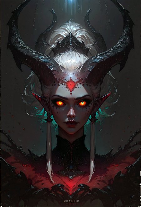 score_9, score_8_up, score_7_up,  rating_safe, 1girl, solo, glow eyes, white hair, red light, demon, full face, symmetry, dark theme  <lora:pony/concept_art_darkside:0.8> concept art, realistic <lora:pony/gwent_v2.0:0.6> gwentstyle <lora:pony/expressiveh:0.8> expressiveh