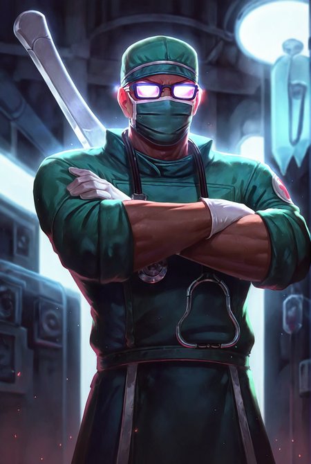 score_9,score_8_up,score_7_up,male focus,ultra-detailed,high resolution,digital painting,8k,1boy,solo,cowboy shot,male focus,detailed face,gloves,mask,hat,mouth mask,glasses, glowing glasses,uniform,green headwear, weapon,standing,crossed arms,<lora:add-detail-xl:1>,<lora:Surgeon Shen:0.8>,surge0n shen,