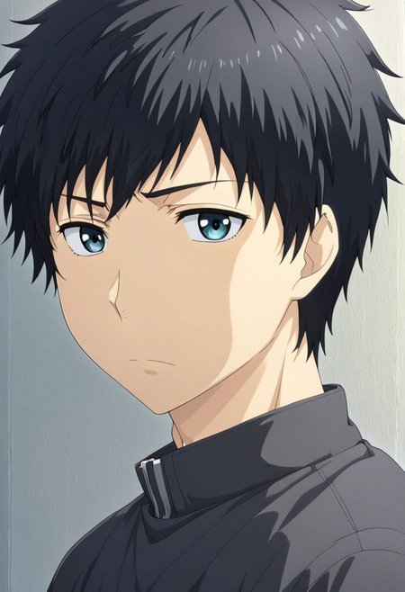 high resolution, solo, best quality, 1Boy, Arata Kaizaki, Black Hair, portrait, looking at viewer, focused gaze forward, upper body, head upright, shy, OverallDetail