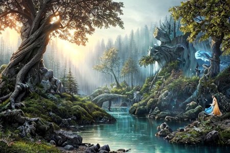 (masterpiece:1.2), (best quality,:1.2), 8k, HDR, ultra detailed, ((photorealistic)), professional light, cinematic lighting, fashion photography, ambient lighting, <lora:detail_slider_v4:2>, cave, feyfa, forest, lot, man, river, scene, standing, statue, tree, <lora:FeyAndFairies-10:1>, epiCPhoto