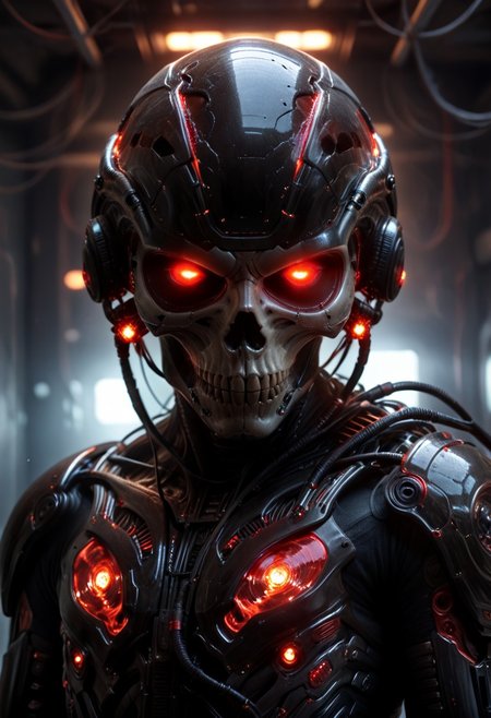 score_9, score_8_up, score_7_up, (1male), BExoS, science fiction, glowing eyes, cyborg, humanoid robot, wires coming out of helmet, black skull helmet, red glowing eyes, looking at viewer, standing, (head and thigh focus), (detailed BExos Background), (photorealistic), (masterpiece),