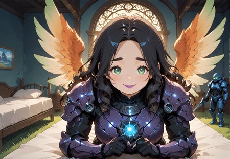 IllusP0s, PonyScores7, source_anime, ah1, IllustriousQual, interesting, exciting, spectacular, wonderful, 
BREAK <lora:xl_more_art-full_v1:0.2>, <lora:aesthetic_anime_v1s:0.2>, <lora:EpicF4nta5yXL:0.2>, <lora:detailxl:0.2>, detailxl, <lora:Fant5yP0ny:0.2>, amazing quality, best aesthetic, absurdres, illustration, Volumetric_Lighting, ultra-detailed, very aesthetic, intricate details, best_quality
BREAK ((che_vuoi?_(italian_gesture))),
BREAK Stable_Yogis_PDXL_Positives, AS-Adult, <lora:Complicated fantasy portrait - XL Pony V2.0:0.2>, bad-hands-5, <lora:HDA_Detailer:0.3>, <lora:natsumi_style:0.5>, <lora:by_usakun-pony:0.4>, by usakun, <lora:Akina_Bbw_Style_-_PonyXL:0.2>, AkinBw, ((candid family moments photography, capturing genuine interactions, storytelling through emotions, vibrant colors, dynamic compositions, creating lasting memories, engaging visuals, showcasing relationships, emotional depth, powerful narratives, highlighting the essence of family, intimate moments, relatable imagery, authentic representation, heartwarming photography)),
BREAK 1girl, mature female, (curvy), round-chin, caucasian, <lora:ETO_OC_Illustrius:0.5>, eto_oc, skindentation, (plump), thick thighs, wide hips, busty, voluptuous, <lora:venus body PonyXL:0.3>, <lora:shinyskin2:0.2>, glistening skin, HDA_FatGirlXL, 
BREAK ((<lora:QueenofBladeCos_SDXL:0.8>, QueenofBladeCos, starcraft, armor, claws, glowing, glowing eyes, glowing veins, wings, gradient wings, holding weapon, multicolored wings, purple lips, weapon)),
BREAK (curly hair), long hair, (black hair:1.4), (parted hair:1.7), messy hair, kinky curls, <lora:hairdetailpxl:0.2>, hairdetailpxl,
BREAK (half green and brown eyes), (colorful eyes), (multicolored eyes), (downturned eyes:1.4), <lora:expressive eyes:0.2>, expressive eyes, <lora:eyedetailpxl:0.2>, eyedetailpxl, <lora:Eyes_High_Definition:0.2>, EyesHD, (round face:1.2), (thick eyebrows:1.3), (plump face), <lora:Round_face:0.2>, lips, 
BREAK ((cautious Optimism expression, Slight smile, raised eyebrows, thoughtful gaze expression)), <lora:Expressive_H:0.2>, Expressiveh, <lora:Emotional_Anime_Expressions_PonyXL_Concept:0.2>, emotional, <lora:Best_Facial_Expression_LoRA_PONY:0.2>, looking at viewer, <lora:Detailed expressive EXEV style -XL Pony V1.0:0.2>, FaceDetail,
BREAK (((Mediterranean Inspired Bedroom with Terra Cotta Tiles and Iron Bed Frame))), <lora:Background Detailer - SDXL:0.8>, 4k, 8k, Ultra HD, Masterpiece, Best quality, Detailed background, <lora:Add_more_details_V2_XLpony:0.4> full_details,