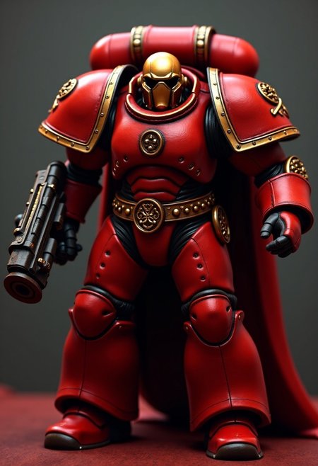 Score_9_up, absurdres, Source: GamesWorkshop, best quality, expressive eyes, perfect face, space marine, An Sanguinor space marine of the Blood Angels with large power fists, gold astartes helmet, red power armor, full body, volumetric lighting project unreal engine, mantisdetailerse, adddetails, BloodA40K, <lora:PeopleCountSliderLoRAv1:2.0>, <lora:warhammerAdeptus_v1:0.7>,