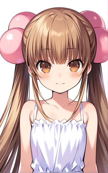solo, kokonoerin, brown eyes, white dress, 
looking at viewer, light smile, standing, upper body, straight-on, 
BREK masterpiece, best quality, very aesthetic, by tsunako, 
<lora:KokonoeRin_XL:1>