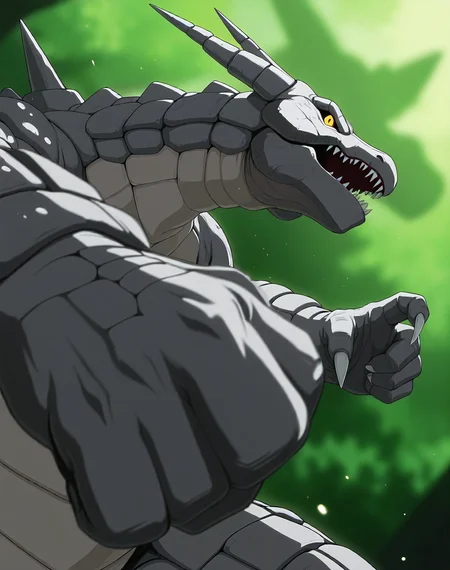 perfect depth of field shot, masterpiece, beautiful, sharp focus, crisp details,
<lora:Stone_Dragon_(Monster_Rancher)_(Illustrious)_(AD):1> Stone Dragon, Monster Rancher, dragon, 
exterior,
dynamic action, dutch angle, side view, cowboy shot, action, punch,
male focus, solo, 
EZRealPONYXL, zPDXL, Smooth Quality, lazynsfw,