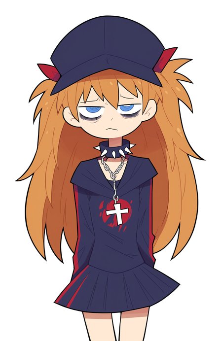 score_9, score_8_up, score_7_up, score_6_up, score_5_up, score_4_up, BREAK
1girl, necklace, spikes, spiked collar, solo, jewelry, cross, blue eyes, cross necklace, skirt, collar, looking at viewer, long hair, bags under eyes, shirt, hat, chain, pleated skirt, closed mouth, upturned eyes, spiked choker, long sleeves, white background, star (symbol), simple background, chain necklace, souryuu asuka langley, 
 <lora:miscon_ponyxl:1>